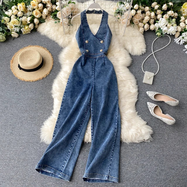 Alexa Denim Halter Jumpsuit