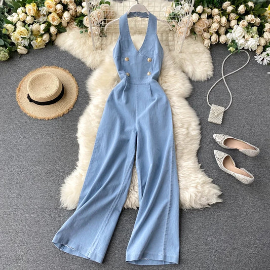 Alexa Denim Halter Jumpsuit