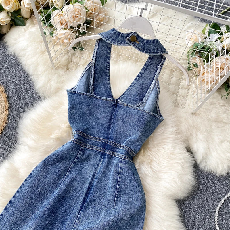 Alexa Denim Halter Jumpsuit